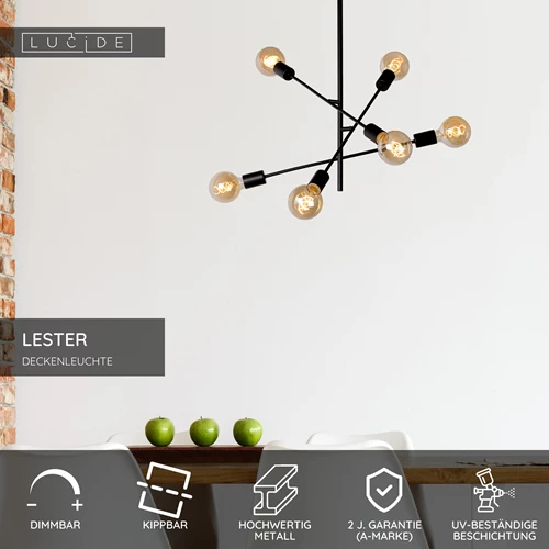 Lucide LESTER - Deckenleuchte - 6xE27 - Schwarz - USP